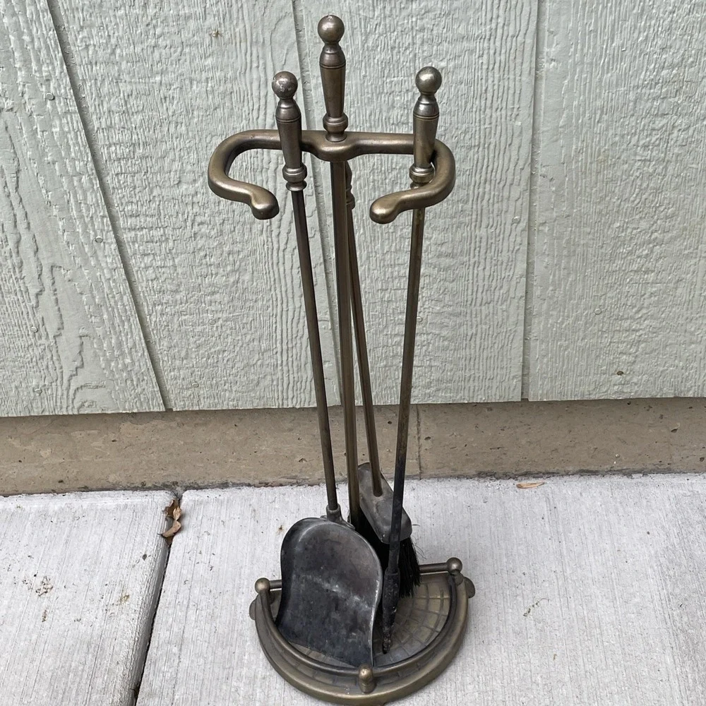 Fireplace Tool Set Brass‎ + Base-,Shovel,Poker,Broom 4 pieces holidays winter